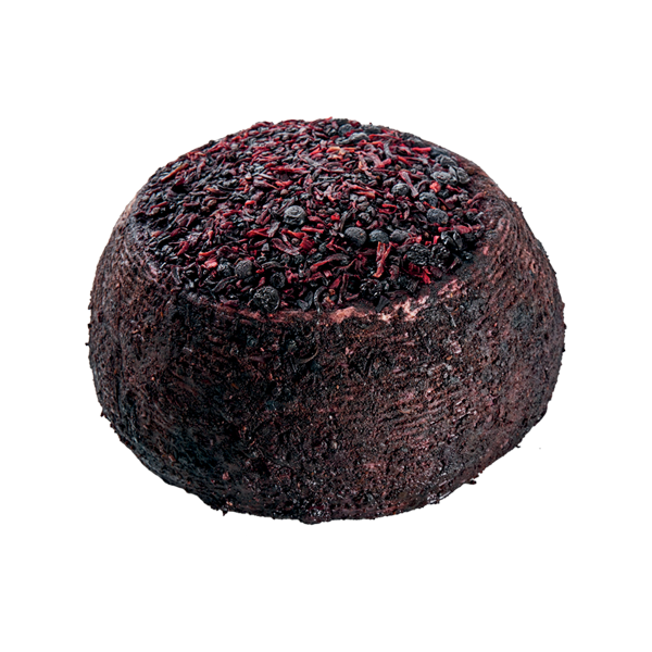 Aged cow's red fruits and tea leaves